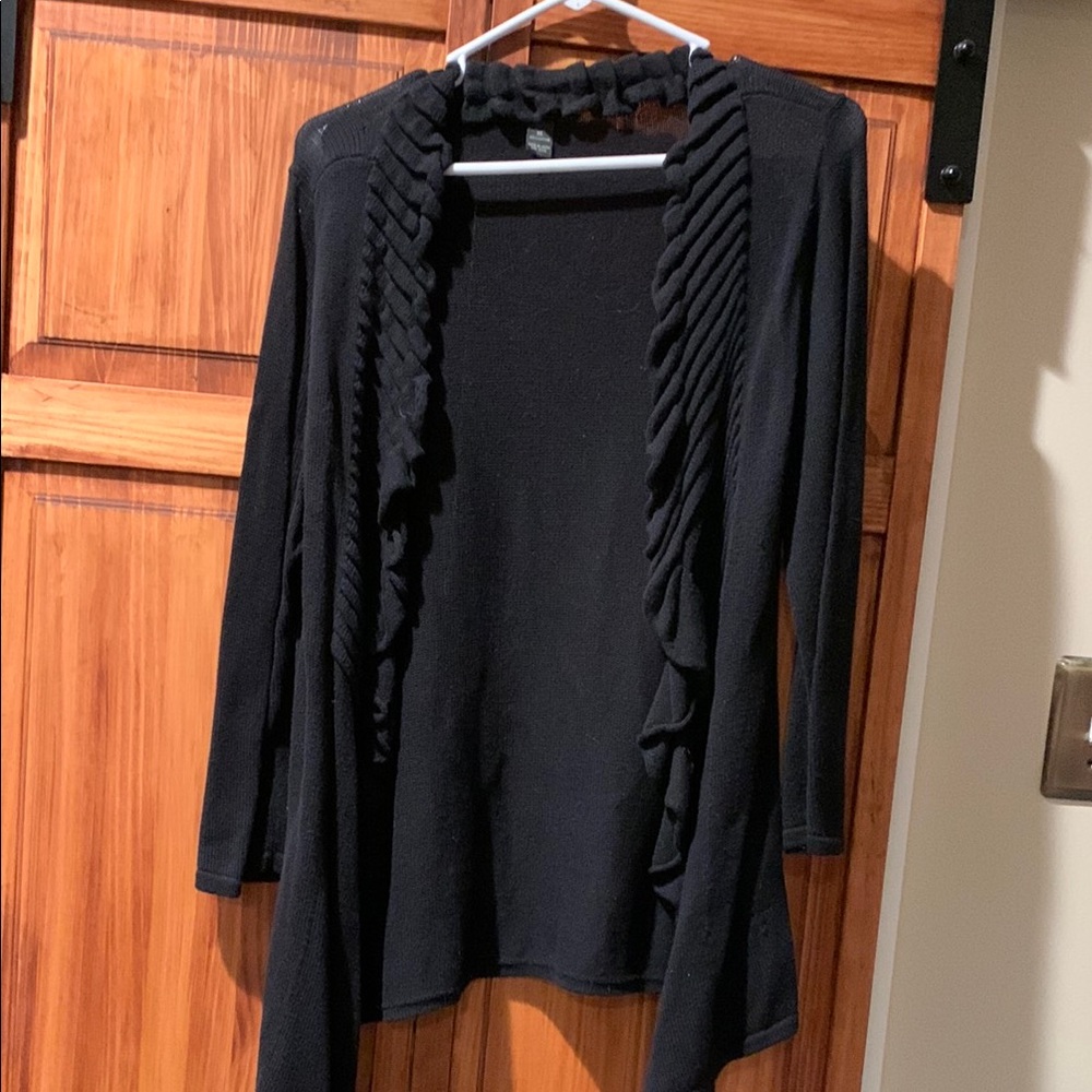 Macys Inc black 100% cotton cardigan sweater w ruffled detailing szXL boho style